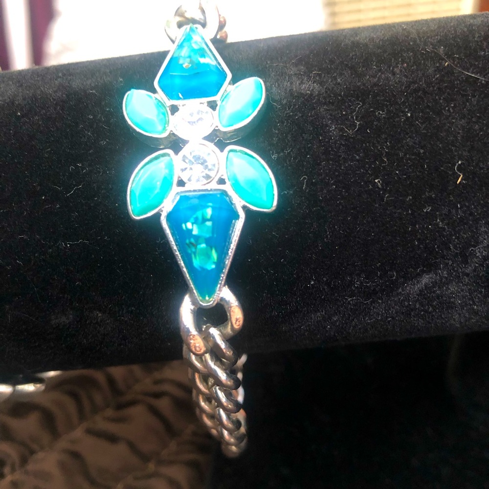 Turquoise, opal and silver chain bracelet